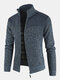 Mens Patchwork Zip Front Stand Collar Knit Casual Cardigans With Pocket - Navy
