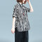 Large Size Women's Casual Striped Cotton And Linen Loose Short-sleeved Base Women's Shirt Women's New - Black strip