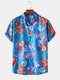 Mens Holiday Floral Printed Cotton Breathable Casual Short Sleeve Shirts - Blue