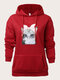 Plus Size Cartoon Cat Pattern Kangaroo Pocket Casual Hoodie - Red