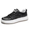 Men Stylish Lace Up Microfiber Leather Thick Soled Casual Skate Shoes - Black