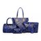 Women 5PCS Printed Handbags Multi-Function Crossbody Bags Long Purse - Blue
