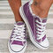Women Casual Canvas Comfy Lace Up Flat Shoes - Purple