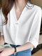 Solid Half Sleeve V-neck Blouse For Women - White
