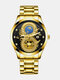 6 Colors Stainless Steel Dragon Pattern Men Business Watch Decorated Luminous Pointer Calendar Quartz Watch - Golden+Black Dial