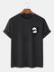 Mens 100% Cotton Cartoon Panda Print O-Neck Casual Short Sleeve T-Shirts - Black