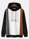 Mens Knitted Color Block Stitching Letter Pattern Preppy Drawstring Hoodies - Black