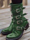Large Size Women Casual Fashion Side-zip Comfy Mid Calf Biker Boots - Green