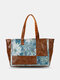 Vintage Delicate Printing Patchwork Handbag Faux Leather Large Capacity Tote Shopping Bag - #04