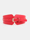 Women PU Solid Color Pin Buckle Elastic Wide Fashion Decorative Girdle Belt - Red