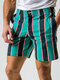 Mens Striped Side Pockets Casual Shorts - Cyan