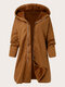 Plus Size Loose Solid Zip Front Hooded Casual Women Jacket - Coffee