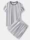 Mens Striped Print Crew Neck T-Shirt & Drawstring Shorts Holiday Co-ords - White