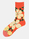 5 Pairs Women Cotton Variety Of Colorful Calico Pattern Jacquard Breathable Deodorant Socks - Orange Red
