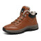 Men Comfy Microfiber Leather Warm Wearable Sole Outdoor Sport Hiking Boots - Brown(Plush)