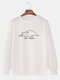 Mens Cotton Cat Letter Printing Casual Crew Neck Pullover Sweatshirts - White