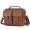 Men Genuine Leather Large Capacity Crossbody Bag Solid Casual Handbag - Brown