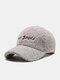 Unisex Lamb Plush Solid Color Letter Pattern Embroidery All-match Simple Warmth Baseball Cap - Gray
