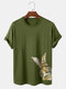 Mens Bunny Side Print 100% Cotton Short Sleeve T-Shirts - Army Green