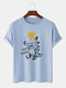 Mens Cartoon Dinosaur Hand Painted Cotton Short Sleeve T-Shirts - Blue