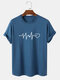 Mens Funny Electrocardiogram Print 100% Cotton Crew Neck Short Sleeve T-Shirt - Navy