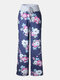 Plus Size Women Floral Printing Drawstring Waist Loose Casual Home Pajamas Pants - Blue