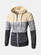Mens Breathable Modish Striped Patchwork Drawsring Hat Zip Up Hoodies Casual Hooded Tops - Rice Yellow