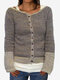 Button Long Sleeve Stripe Casual Sweater For Women - Coffee