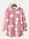 Mens Plush Fleece Star Print Thick Cozy Oversized Blanket Hoodie - Pink