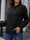 Cotton Solid Ruffle Button Long Sleeve Comfy Blouse - Black