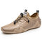 Men Hand Stitching Microrfiber Leather Breathable Non Slip Soft Casual Driving Shoes - Beige