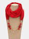 Vintage Beaded Chain Pendant Solid Color Chiffon Resin Neck Sun Protection Scarf Necklace - Red