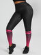 Famous Tiktok Striped Print Elastic High Waist Sport Yoga Leggings - Black