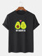 Men 100% Cotton Fun Avocado Printed Casual T-Shirt - Black