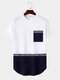 Mens Ethnic Matching Chest Pocket Curved Hem Short Sleeve T-Shirts - Navy