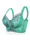 Plus Size Wireless Lace Patchwork Gather Full Coverage Bras - Green