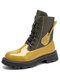 Women Fashion Colorblock Lace-up Tooling Boots - Yellow
