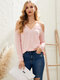 Solid Off-shoulder Long Sleeve T-shirt For Women - Pink