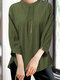 Allover Print Slit Hem Stand Collar 3/4 Sleeve Blouse - Green