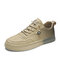 Men PU Slip Resistant Casual Skate Shoes Lace Up Sneakers - Khaki