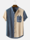 Mens Panda Japanese Print Patchwork Corduroy Short Sleeve Shirts - Apricot