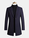 Mens Woolen Lapel Thicken Warm Casual Mid-Length Overcoats With Pockets - Navy