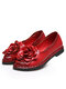 Socofy Couro Genuíno Feito à Mão Soft Sola Rosa Enfeitada com Sapatos de Condução Confortáveis - Vermelho