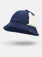 Women Corduroy Plus Hat Circumference Ear Protection Tie Keep Warm Bucket Hat - Navy