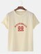 Mens Chinese Character Happiness Print Linen Texture Short Sleeve T-Shirts - Beige