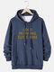 Mens Letter Slogan Print Cotton Casual Drawstring Hoodies With Pouch Pocket - Navy