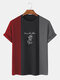 Mens Letter Rose Print Color Block Casual Short Sleeve T-Shirts - Black