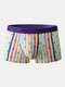 Men Colorful Print Boxer Brief Ice Silk Pouch Floral Cozy Underwear - Striped