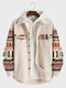 Mens Ethnic Tribal Pattern Patchwork Flap Pocket Tweed Jacket Winter - Apricot