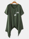 Blusa assimétrica com estampa de flores de manga curta tamanho Plus - Verde